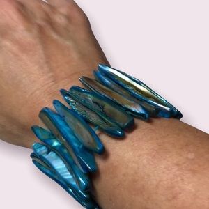 iridescent shell stretch bracelet mermaid ocean coastal statement jewelry